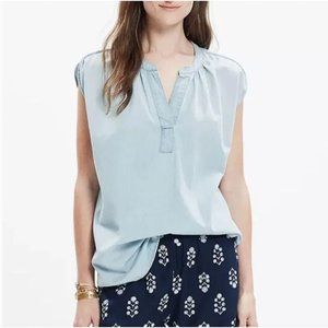 Madewell Denim Popover Top Boxy Oversized Sleeveless V Neck Solid Basic M